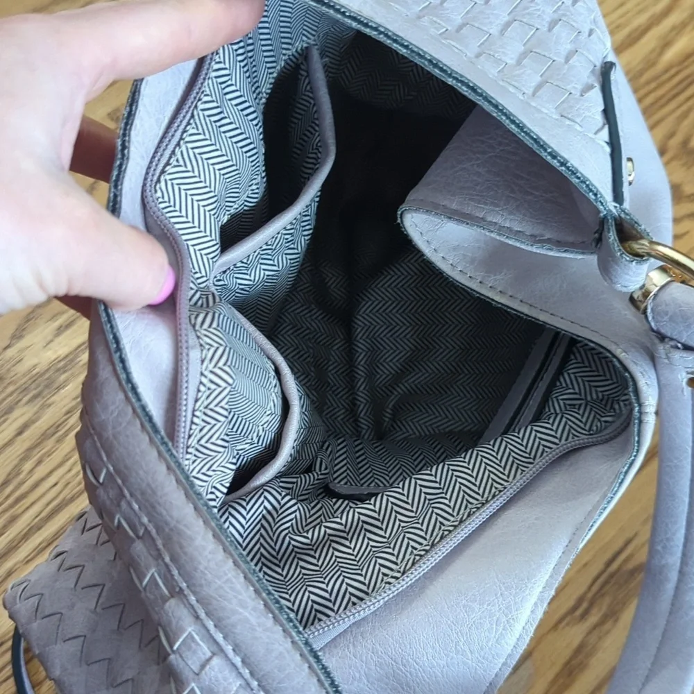 Nora Faux Leather Woven Hobo Bag w/ Short & Long Straps Mauve
